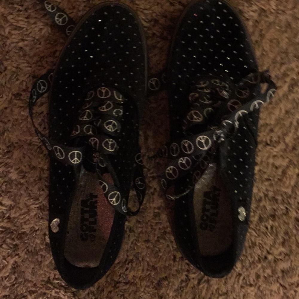 Polka dot tennis shoes w/ custom “peace” laces